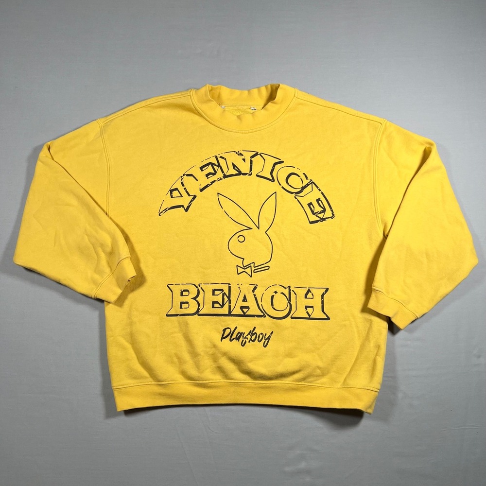 Playboy‎ Pacsun Venice Beach Graphic Sweatshirt Yellow Oversized Fleece Small